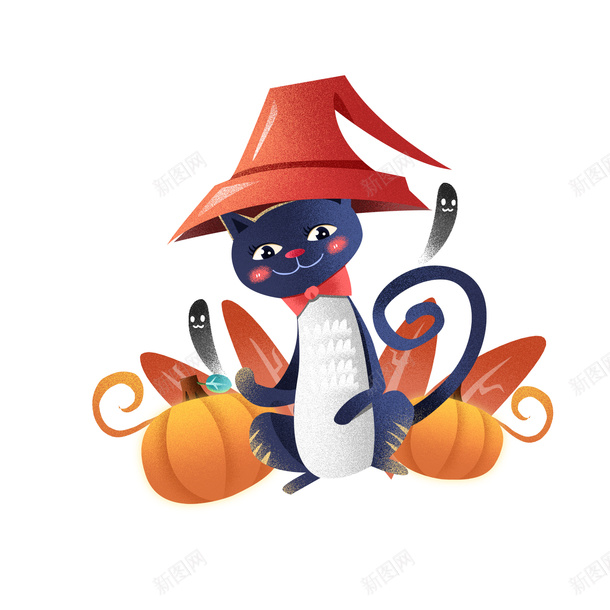 喵咪的南瓜节png免抠素材_88icon https://88icon.com 帽子 猫咪 南瓜 白