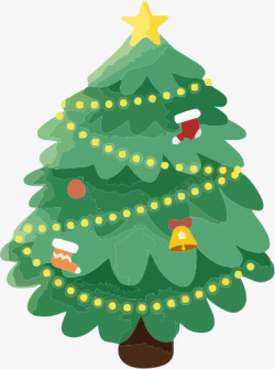 彩色圣诞圣诞节手绘彩色圣诞树礼物png元素高清图片