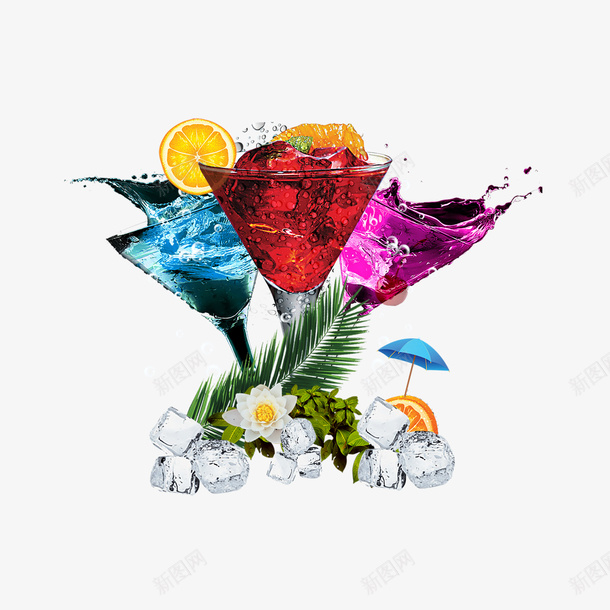 多种颜色的水果冰鸡尾酒png免抠素材_88icon https://88icon.com 鸡尾酒 玻璃酒杯 冰酒 水果酒