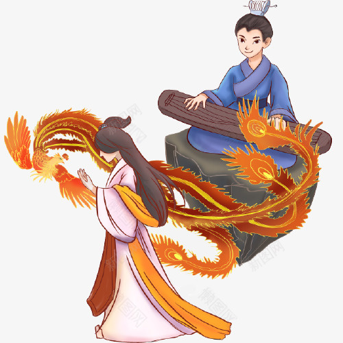 国潮中国风凤求凰免扣元素png免抠素材_88icon https://88icon.com 国潮 中国风 凤求凰 元素