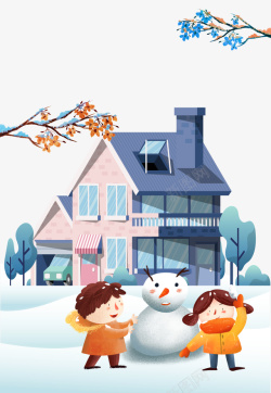 雪人免抠图素材手绘冬天堆雪人元素图高清图片