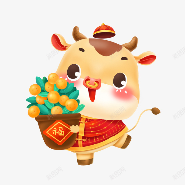 2021新年小牛10月png免抠素材_88icon https://88icon.com 新年 红色 小牛 10月