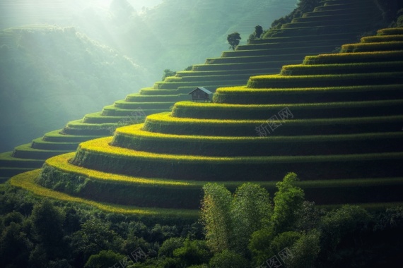 梯田稻田田野绿色中国南方背景