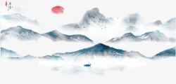 中国风手绘山水日出元素素材
