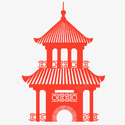 中国风古建筑剪纸元素素材