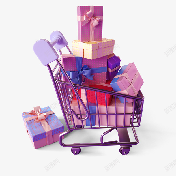 c4d礼盒购物车png免抠素材_88icon https://88icon.com 促销 c4d 礼盒 购物车