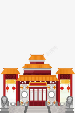 中国风手绘古建筑元素素材