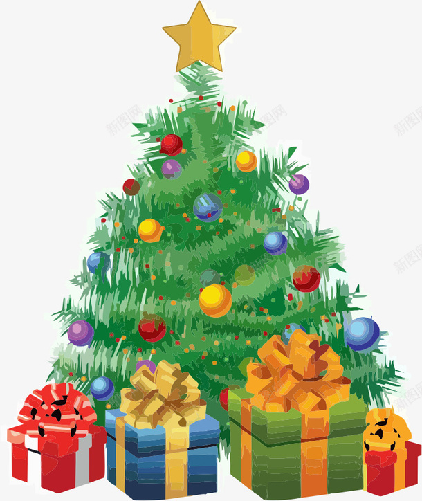 圣诞节手绘彩色的圣诞树礼物png免抠素材_88icon https://88icon.com 圣诞节 手绘 彩色 圣诞树礼物png