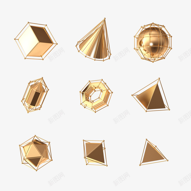 金色几何元素体png免抠素材_88icon https://88icon.com C4D 几何 几何体 漂浮 金色