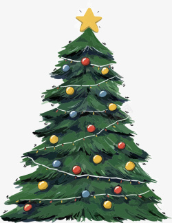 手绘圣诞节标签圣诞节手绘彩色圣诞树礼物png啊高清图片