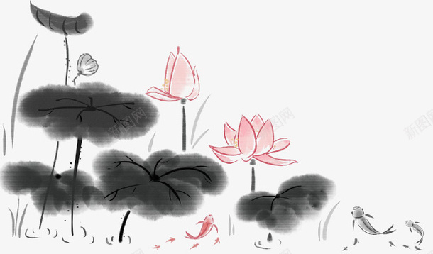 中国风水墨水中荷花元素png免抠素材_88icon https://88icon.com 中国风 元素 水墨 荷花 荷花墨