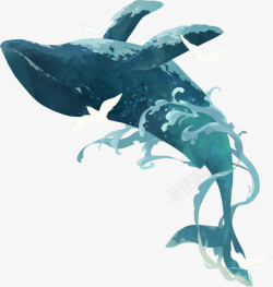 小鲸鱼鲸鱼水墨高清高清图片