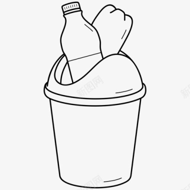 垃圾桶里的水瓶生态塑料图标
