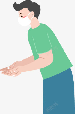 正在洗手消毒的人图免扣扁平等距插画人物合辑素材
