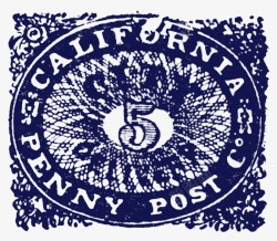 国外蓝色复古邮票素材