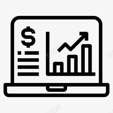 商务金融海报笔记本电脑商务和金融3线性图标