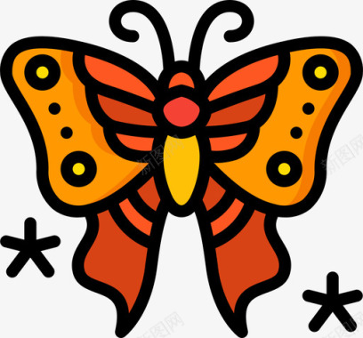 矢量蝴蝶蝴蝶纹身14线条颜色图标
