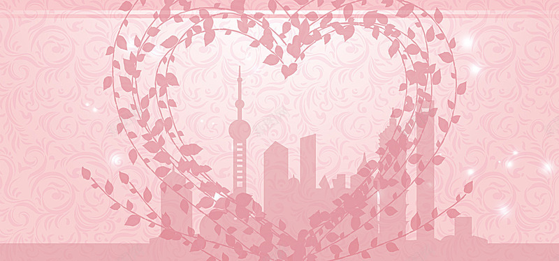 喷绘边框东方明珠粉色广告设计花朵花藤婚礼psd源文背景