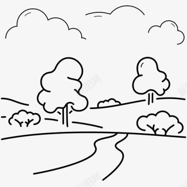 风景风景灌木丛云彩图标