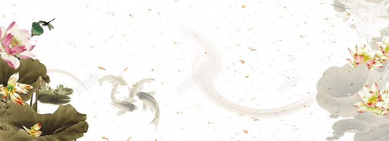 水墨墨水水墨画质感纹理白色点状鲤鱼小鱼荷叶荷花广告背景