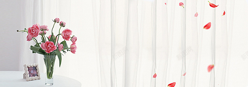 白色窗帘居家女装相片相框花花瓶花瓣小清新海报ban背景