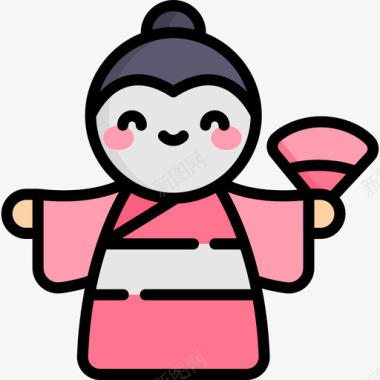 舞蹈人形NihonBuyo舞蹈风格20线性颜色图标