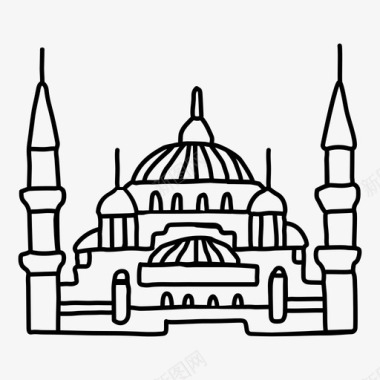 蓝色清真寺建筑手绘图标