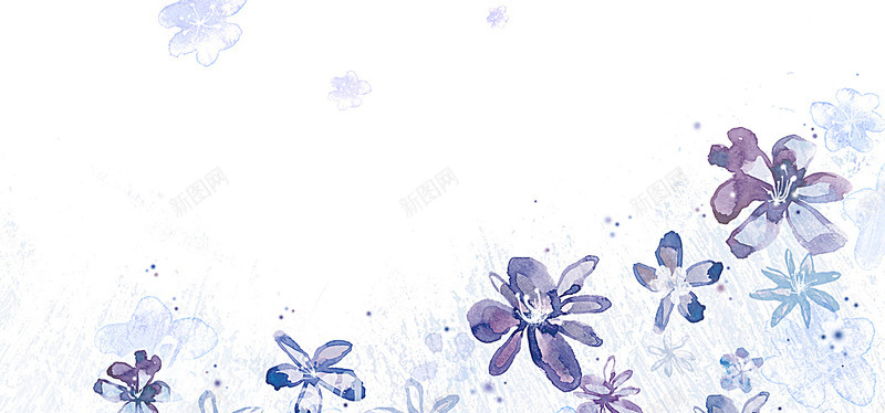 浅色系浅绿浅蓝白色为主植物点缀简单花纹紫色花海报b背景