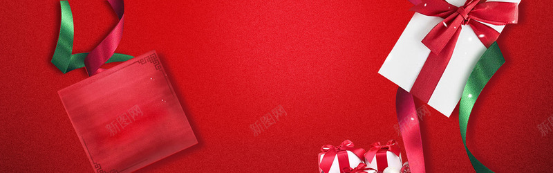 新年丝带礼物蝴蝶结红色大气简约护肤品海报底纹白色亮背景