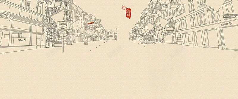 手绘线稿大气复古中国风街头背景