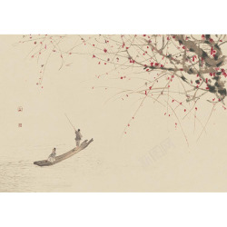 书墙背景新中式风格壁画梅花墙布写意水墨国画红梅客厅墙卧室书高清图片