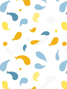 鱼海豚蓝色黄色系纸胶带平铺粉色系小清新纹理水彩图形背景