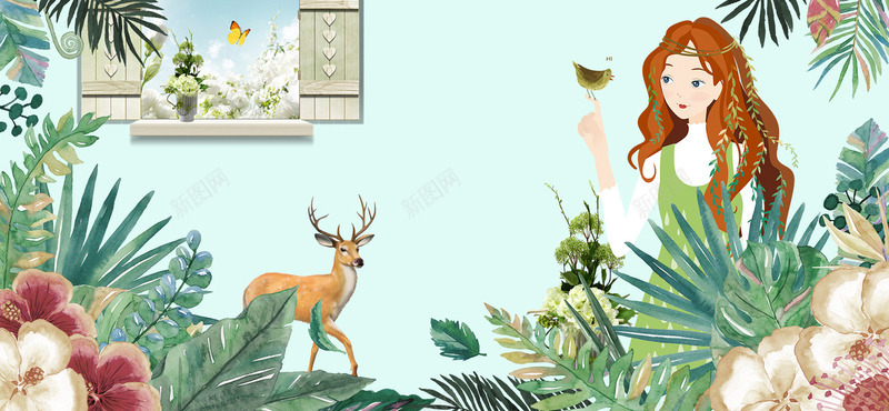 春游春天手绘女生美女窗户窗外风景文艺小清新简约手绘jpg设计背景_88icon https://88icon.com 手绘 春游 春天 女生 美女 窗户 窗外 风景 文艺 清新 简约