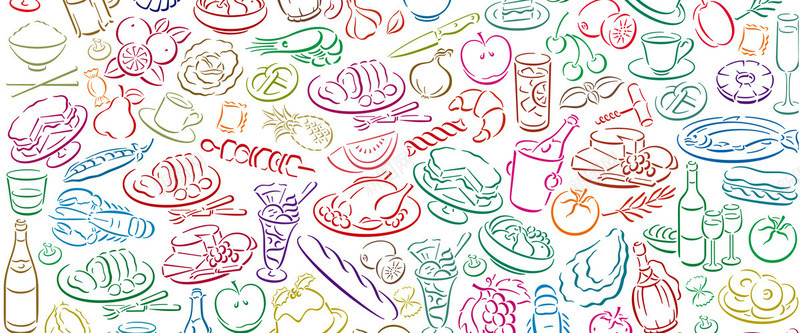 饮食食物汉堡烧鸡饮料食材水果蔬菜文化手绘卡通彩色海背景