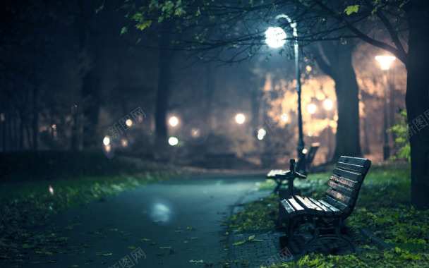 公园夜景路灯板凳虚化风景自然自然背景