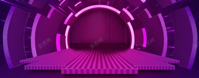 天猫会员日舞台帘幕放射大气几何紫色护肤品海报投影渐背景