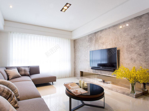 现代简约风格电视墙客厅客厅的电视墙以大理石打造营造背景
