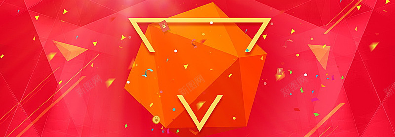 红色三角形不规则几何图形飘浮淘宝天猫店招横幅条幅b背景
