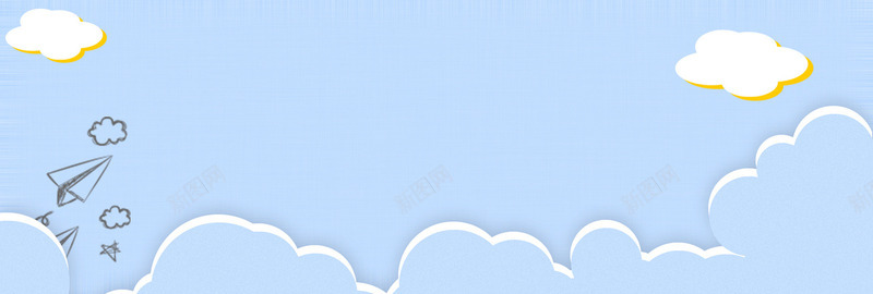 夏日上新新品上市新款上市清爽手绘飞机卡通云朵天空化背景