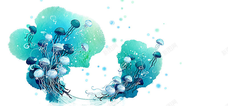 彩色海底泡泡气泡水母海报banner卡通童趣手绘图背景