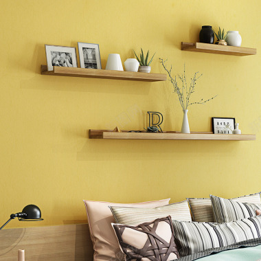 北欧简约纯色素色蚕丝无纺布墙纸客厅卧室电视墙柠檬黄背景