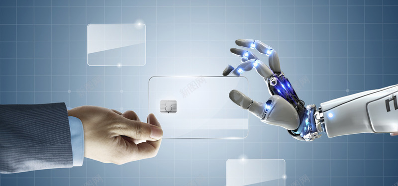 机械科技电子科技科幻蓝色机器人手机械机械手矩形商务背景