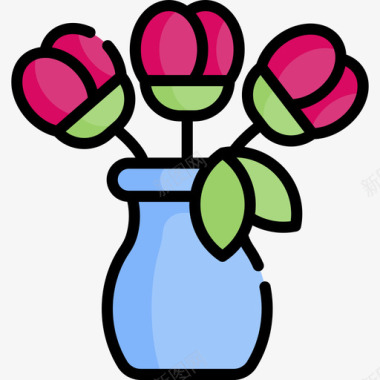 花瓶室内植物3线性颜色图标