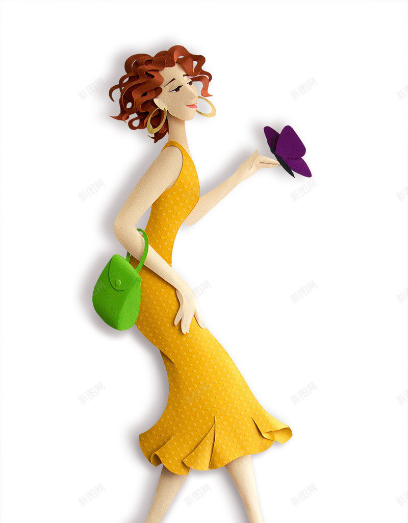 剪纸美女画jpg设计背景_88icon https://88icon.com 时尚 剪纸 衣服 黄色 展示 紫色 帽子 浅绿