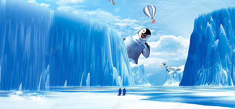 大气企鹅南极冰雪海报banner卡通童趣手绘图背景