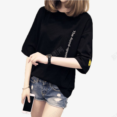 夏季新款首发短袖T恤女2020新款夏季韩版休闲字母七分袖宽松百图标