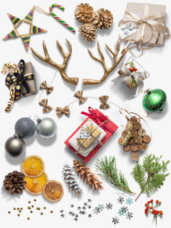 圣诞节礼物拐杖礼盒鹿角树枝彩蛋圣诞元素漂浮物素材