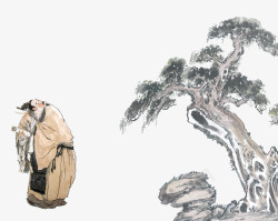 黄山松中国风古典水墨画山水国画黄山松枝迎客松写意松树树枝高清图片