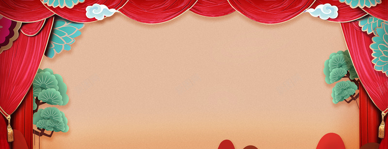 38女王节妇女节大气中国风妈妈装红色海报窗帘树墙祥背景
