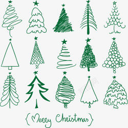 圣诞树简笔画元素漂浮卡通圣诞节快乐素材